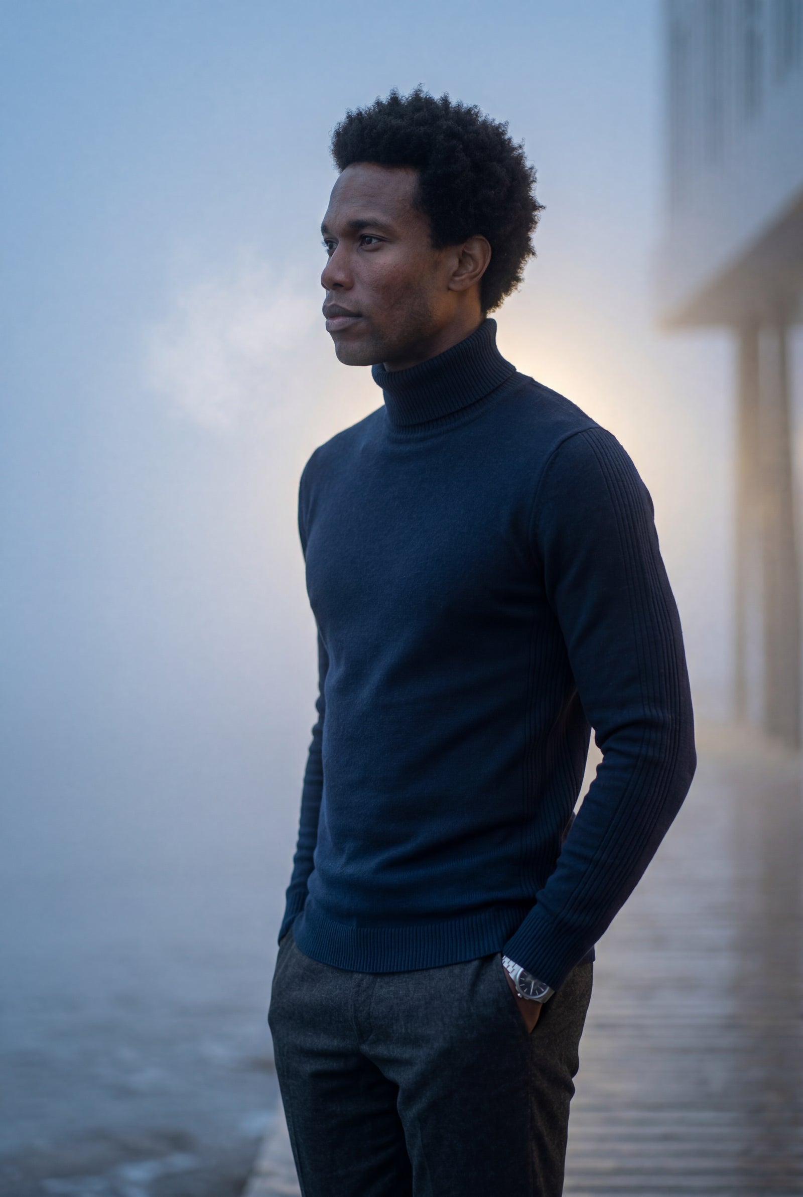 Navy Blue Classic Slim Fit Turtleneck Sweater - Photo 14