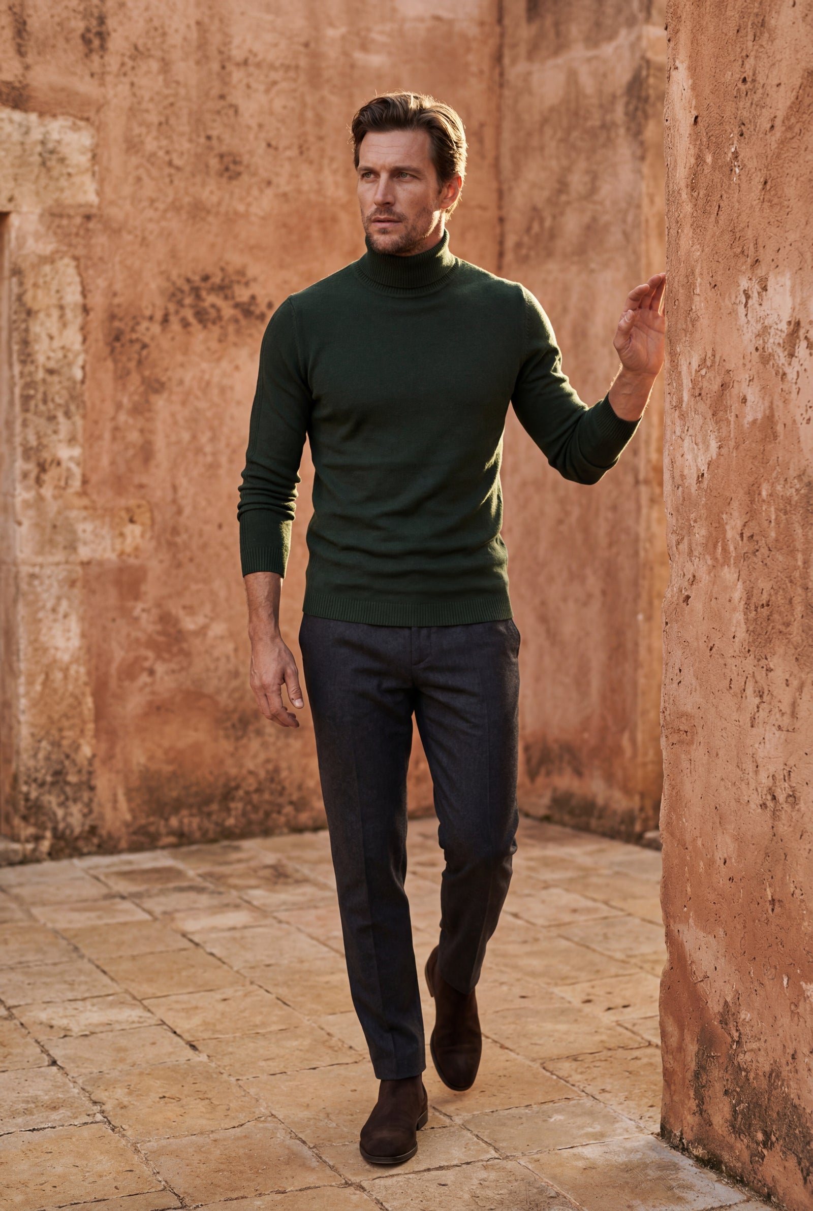 Dark Green Classic Slim Fit Turtleneck Sweater - Photo 9