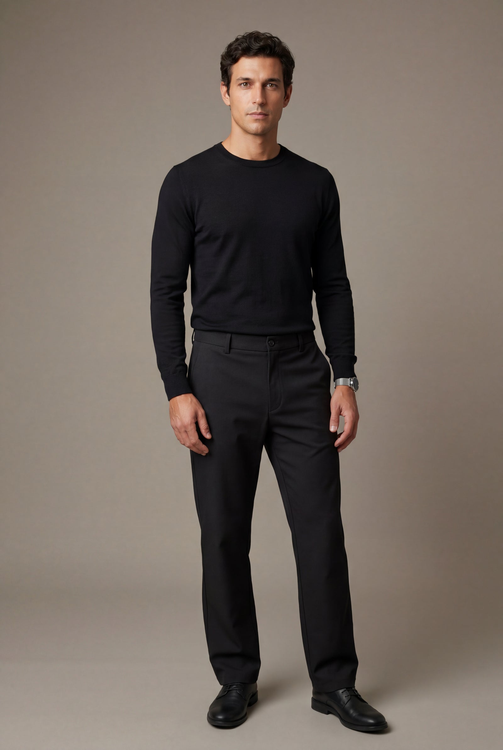Black Classic Straight Leg Chino Trousers with Tailored Detailing - Photo 3
