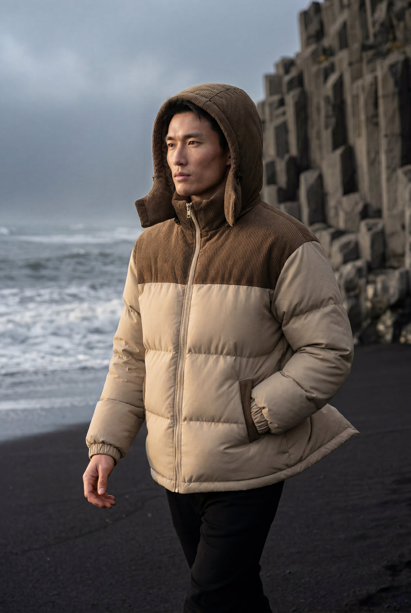 Khaki Colorblock Panel Hooded Puffer Jacket - Hooded jackets - Photo 4