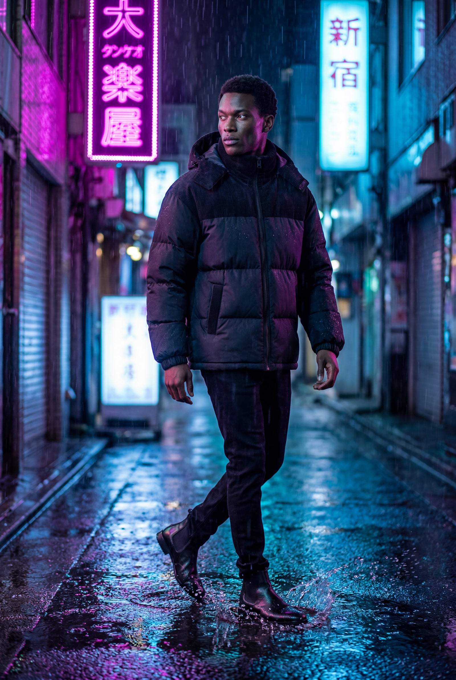 Black Colorblock Panel Hooded Puffer Jacket - Hooded jackets - Photo 8