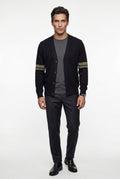 Black Contrast Stripe Sleeve Button-front Cardigan Sweater - Men's cardigan - Photo 2