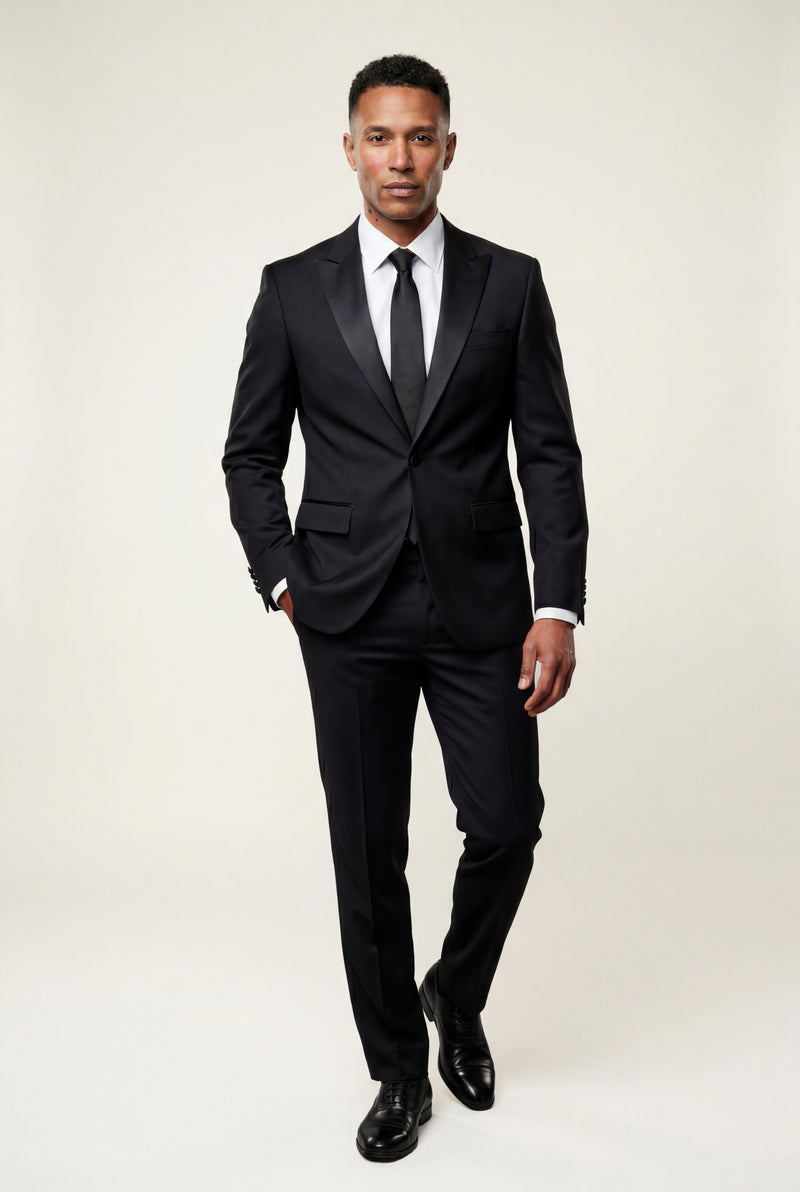 Black Contrasting Shawl Lapel Tuxedo Suit - Wedding suit - Photo 4