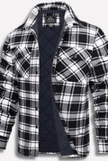 Cotton Plaid Shirt Jacket in Black — front view