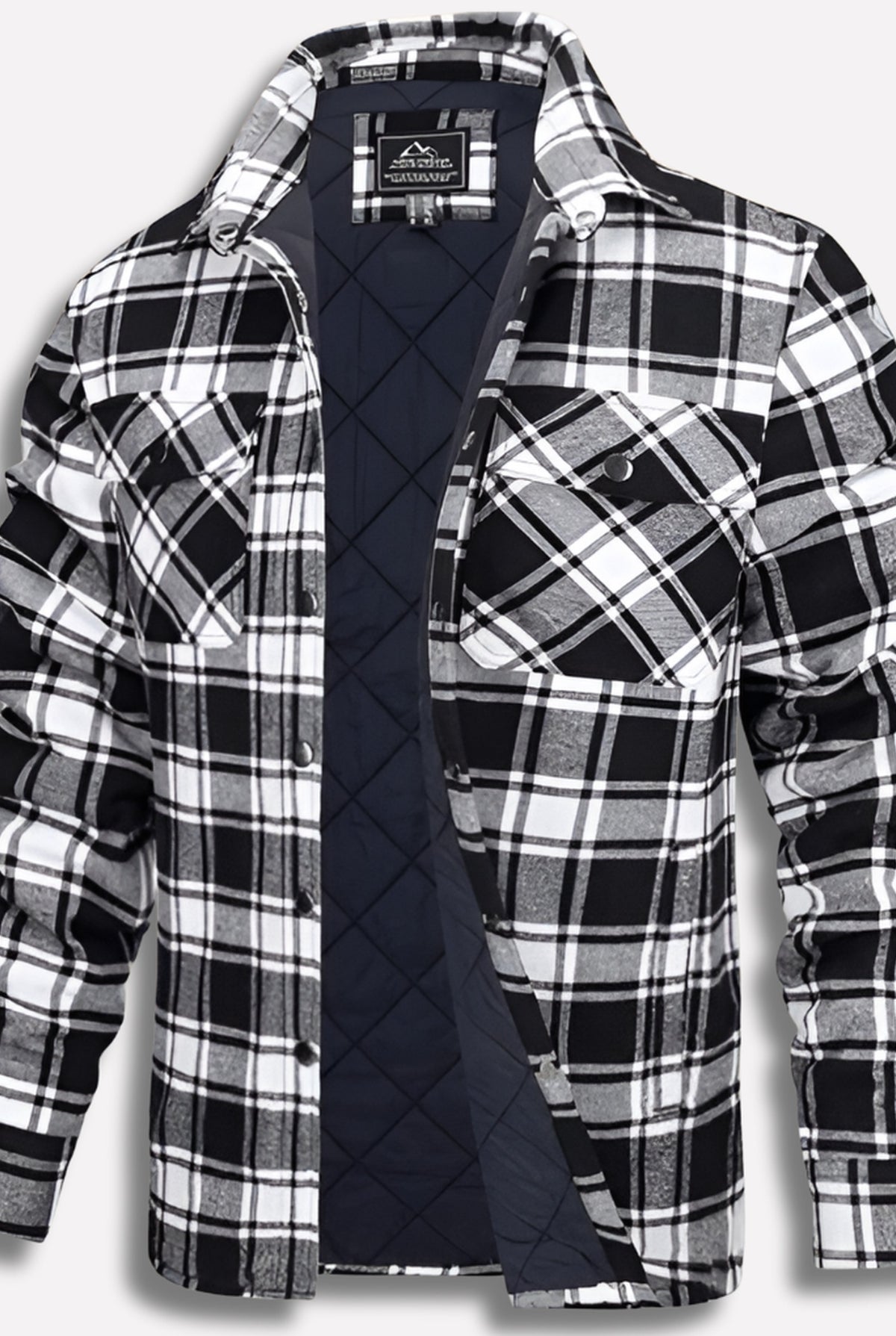 Cotton Plaid Shirt Jacket in Black — front view