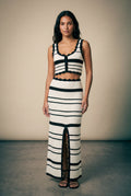 Black Cream Black Striped Crochet Crop Top and Maxi Skirt Set - Crop sets - Photo 1