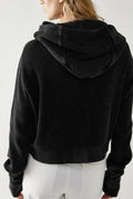 Cropped Waffle Zip-Up Hoodie in Black — back