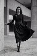Black Cutout Long Sleeve Fit-and-flare Black Maxi Dress - Photo 4