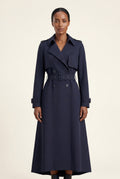 Black Double-breasted Belted Trench Coat with Storm Flap - Photo 5