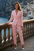 Pink Double-breasted Blazer and Slim Trouser Suit Set - Photo 21