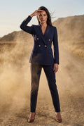 Navy Blue Double-breasted Blazer and Slim Trouser Suit Set - Photo 22