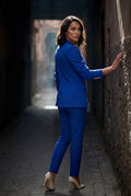 Blue Double-breasted Blazer and Slim Trouser Suit Set - Photo 24