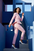 Pink Double-breasted Blazer and Slim Trouser Suit Set - Photo 27