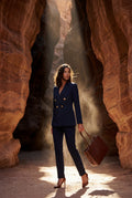 Navy Blue Double-breasted Blazer and Slim Trouser Suit Set - Photo 29
