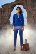 Blue Double-breasted Blazer and Slim Trouser Suit Set - Photo 30