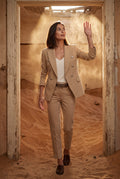 Beige Double-breasted Blazer and Slim Trouser Suit Set - Photo 36