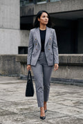 Gray Double-breasted Blazer and Slim Trouser Suit Set - Photo 8