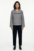 Gray Double-breasted Hip-length Short Coat with Classic Collar - Short coats - Photo 10
