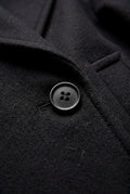 Black Double-breasted Hip-length Short Coat with Classic Collar - Short coats - Photo 16