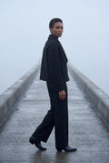 Black Double-breasted Hip-length Short Coat with Classic Collar - Short coats - Photo 18