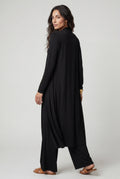 Black Drapey Three-piece Bandeau Loungewear Set with Duster Cardigan - Photo 2