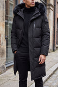 Duck Down Insulated Parka in Black — studio front