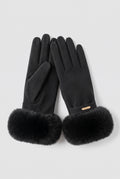 Faux Fur Cuff Gloves in Black — studio front