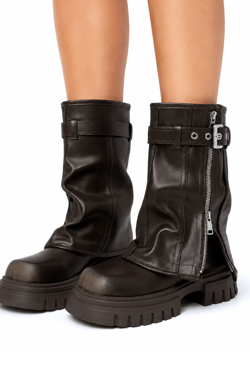Faux Leather Platform Boots in Black — front view