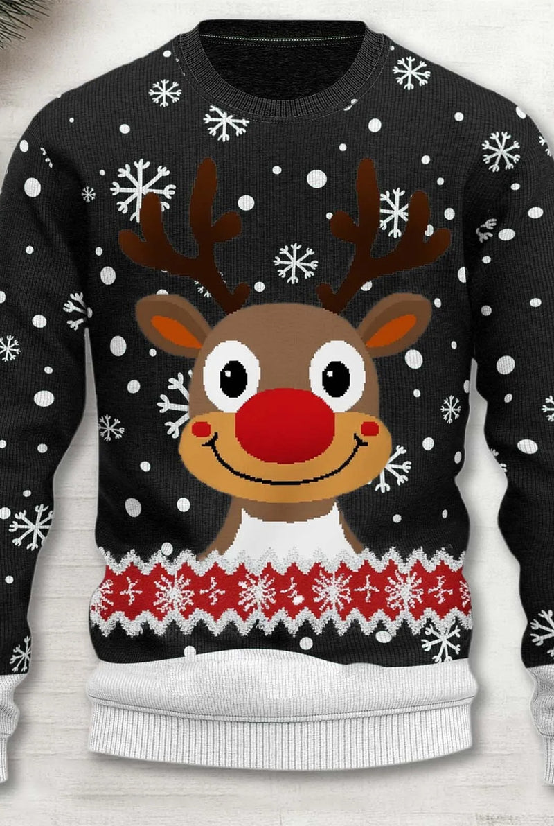 Festive Knit Sweater in Black — front view
