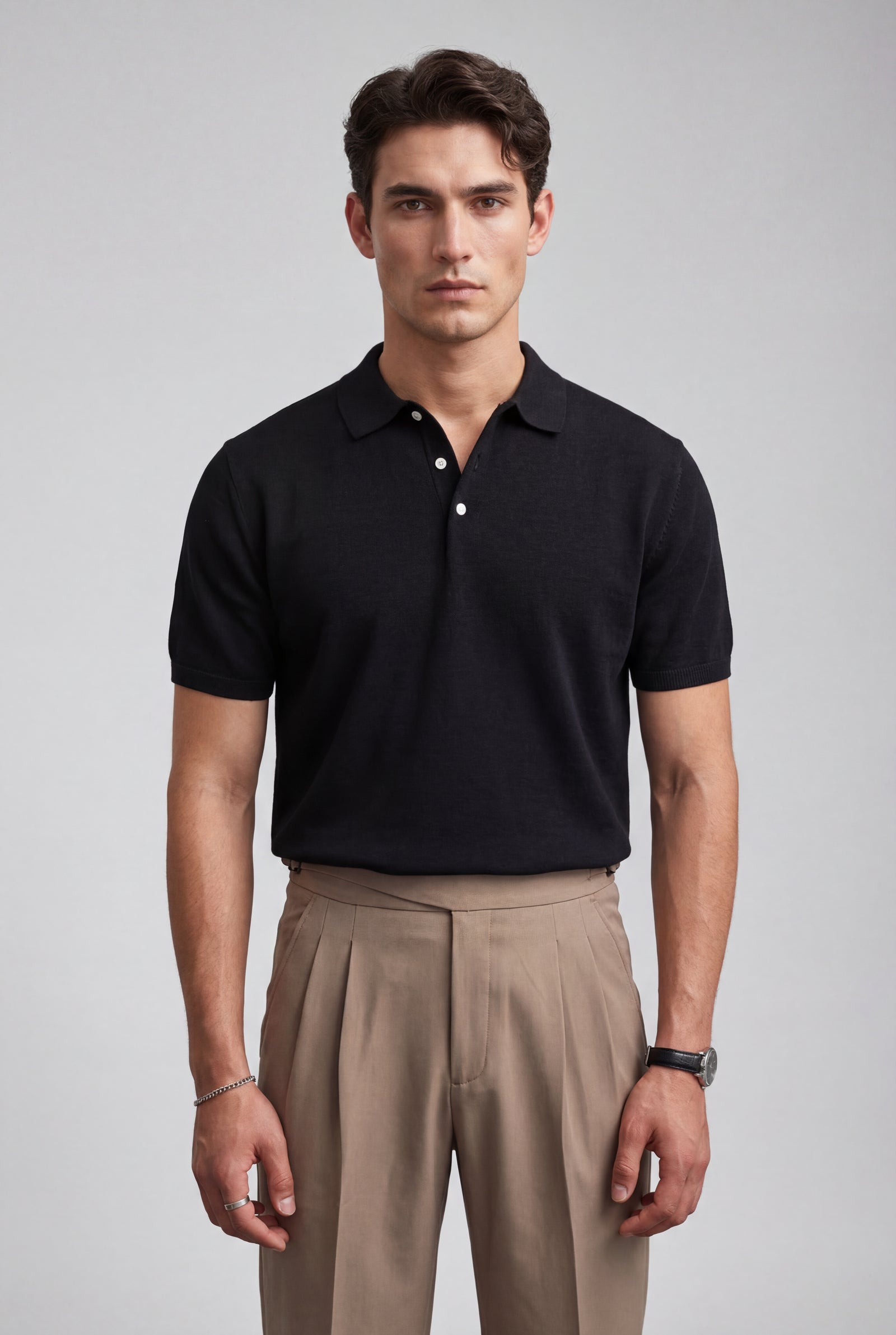 Black Fine Tailored Short Sleeve Polo Shirt - Polo shirts - Photo 3