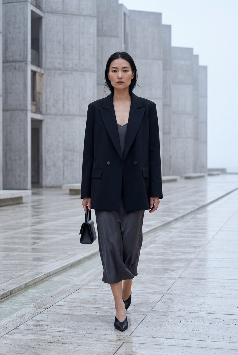 Black Fitted Single-breasted Blazer with Classic Lapels - Fitted blazer - Photo 3