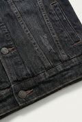 Fleece-Lined Denim Trucker Jacket in Black — detail