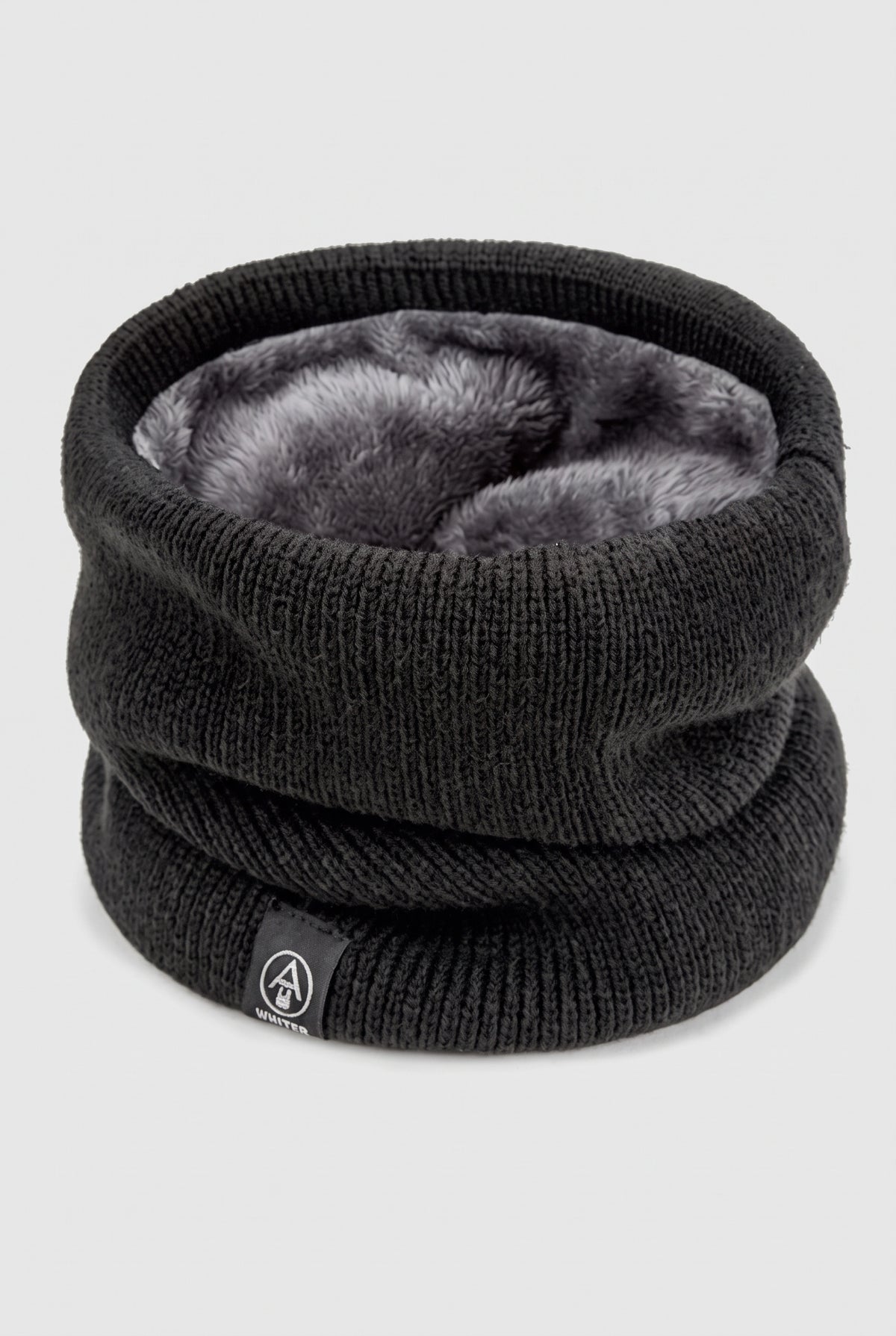 Fleece-Lined Neck Gaiter in Black — studio front