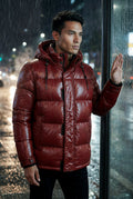 Red Glossy Boxy Puffer Hooded Jacket with Insulated Hood - Hooded jackets - Photo 6