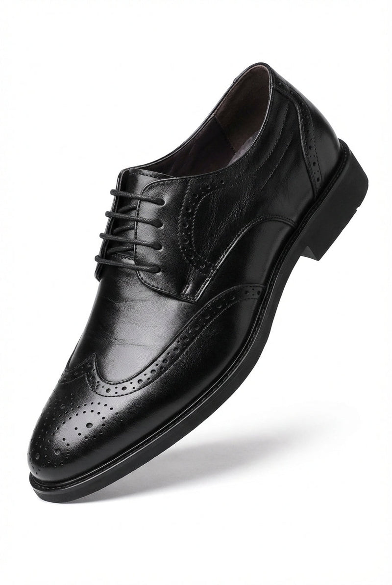 Black Glossy Wingtip Brogue Oxford Dress Shoes - Photo 1