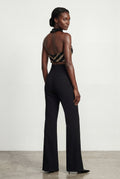 Black Gold Halter Cropped Top and Black Flared Trousers Set - Cropped top and trousers - Photo 2