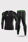 Fleece Lined Base Layer Set in Black Green — studio front