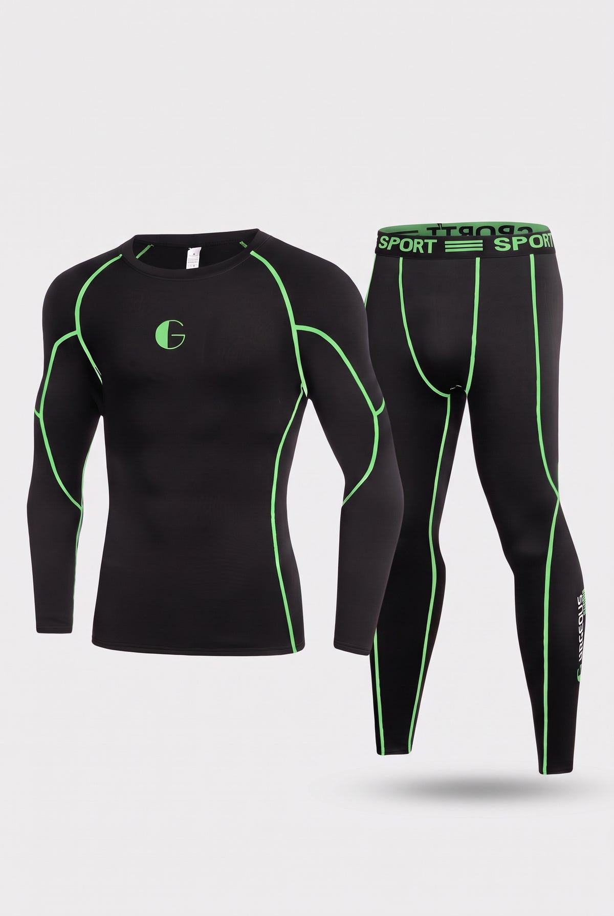 Fleece Lined Base Layer Set in Black Green — studio front