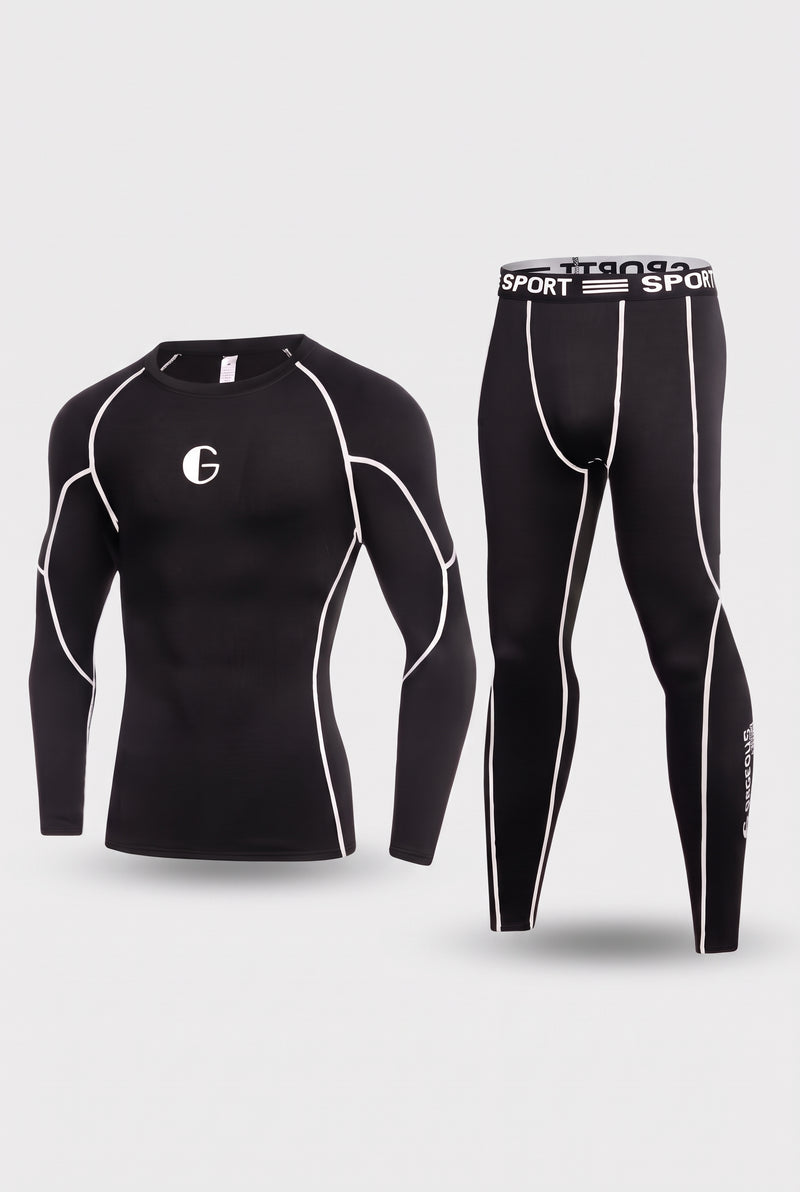 Fleece Lined Base Layer Set in Black Grey — studio front