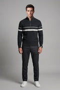 Black Half Zip Stand Collar Striped Sweater - Half zip sweater - Photo 5