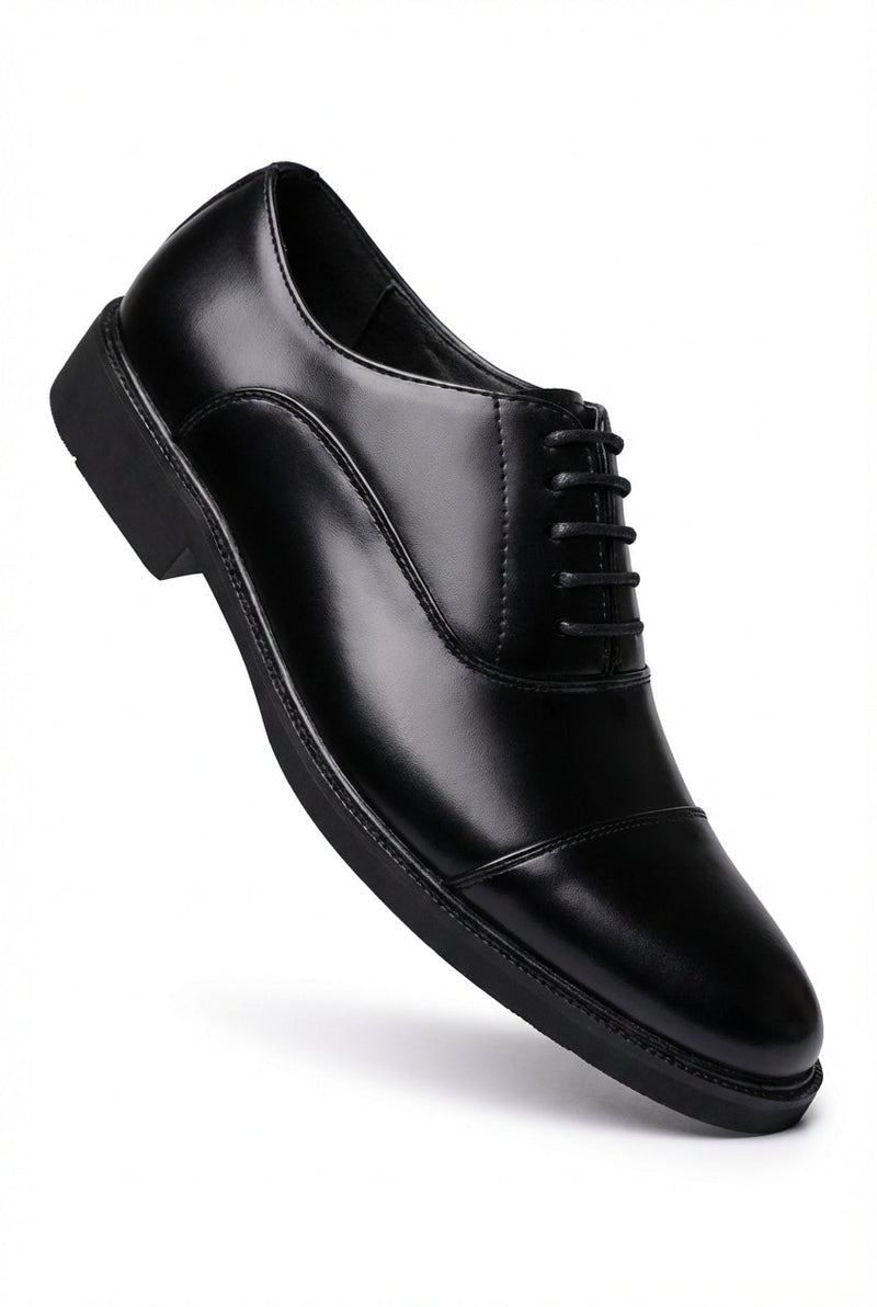 Black High-gloss Cap Toe Oxford Dress Shoes - Oxford shoes - Photo 2