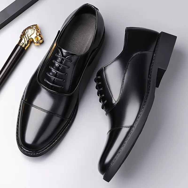 Black High-gloss Cap Toe Oxford Dress Shoes - Oxford shoes - Photo 3