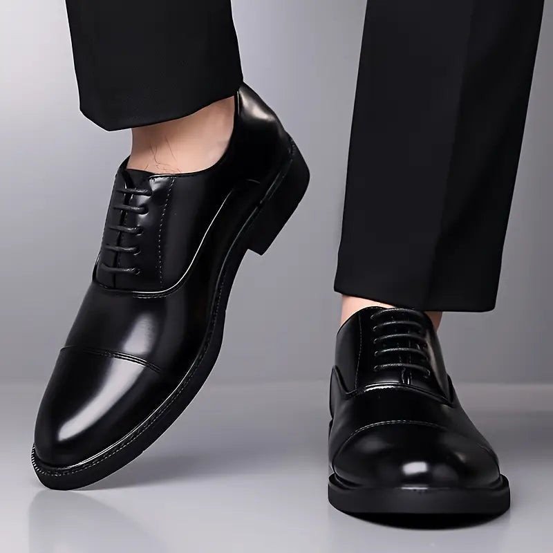 Black High-gloss Cap Toe Oxford Dress Shoes - Oxford shoes - Photo 5