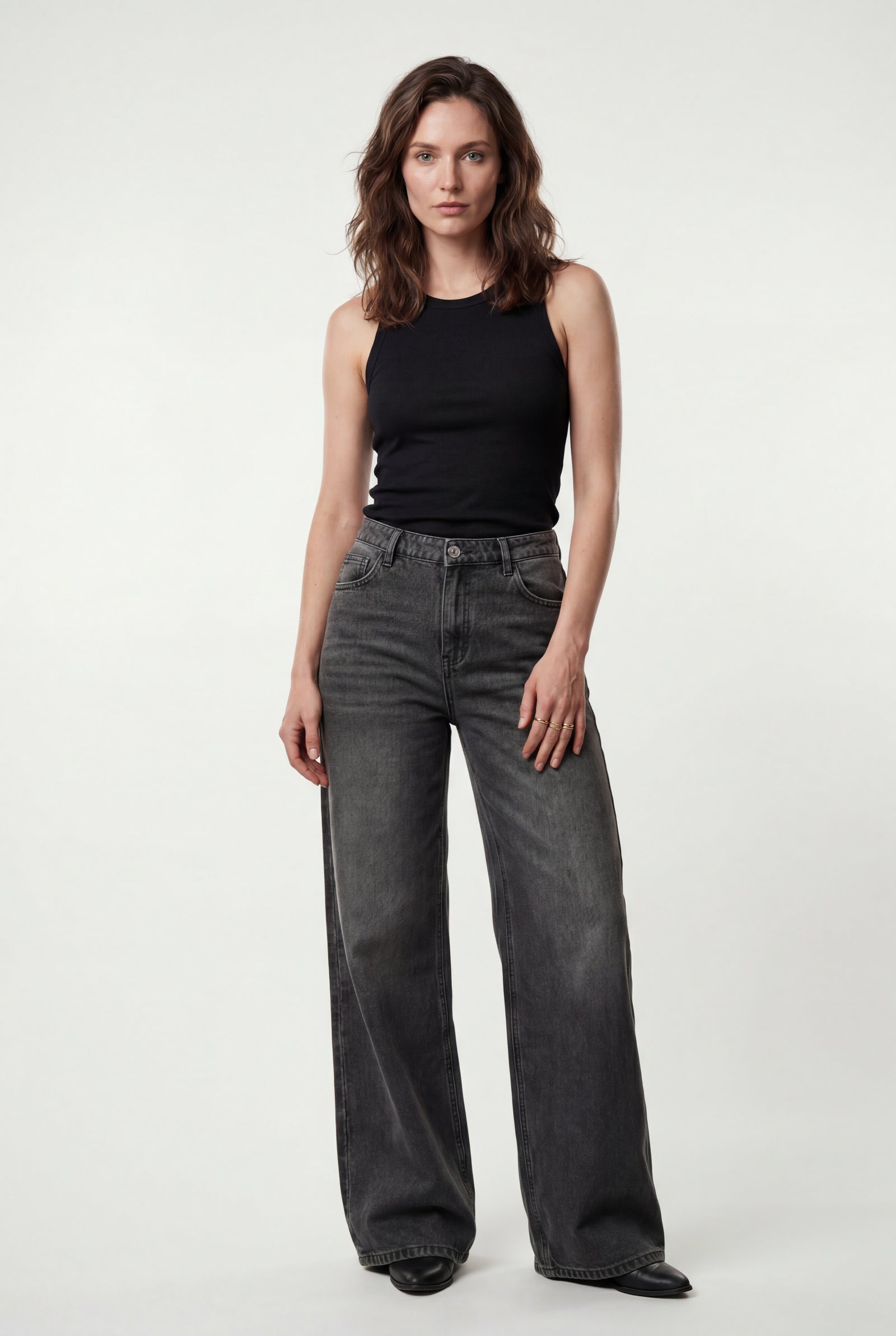 Black High-rise Wide Leg Vintage Look Jeans - Wide leg jeans - Photo 2