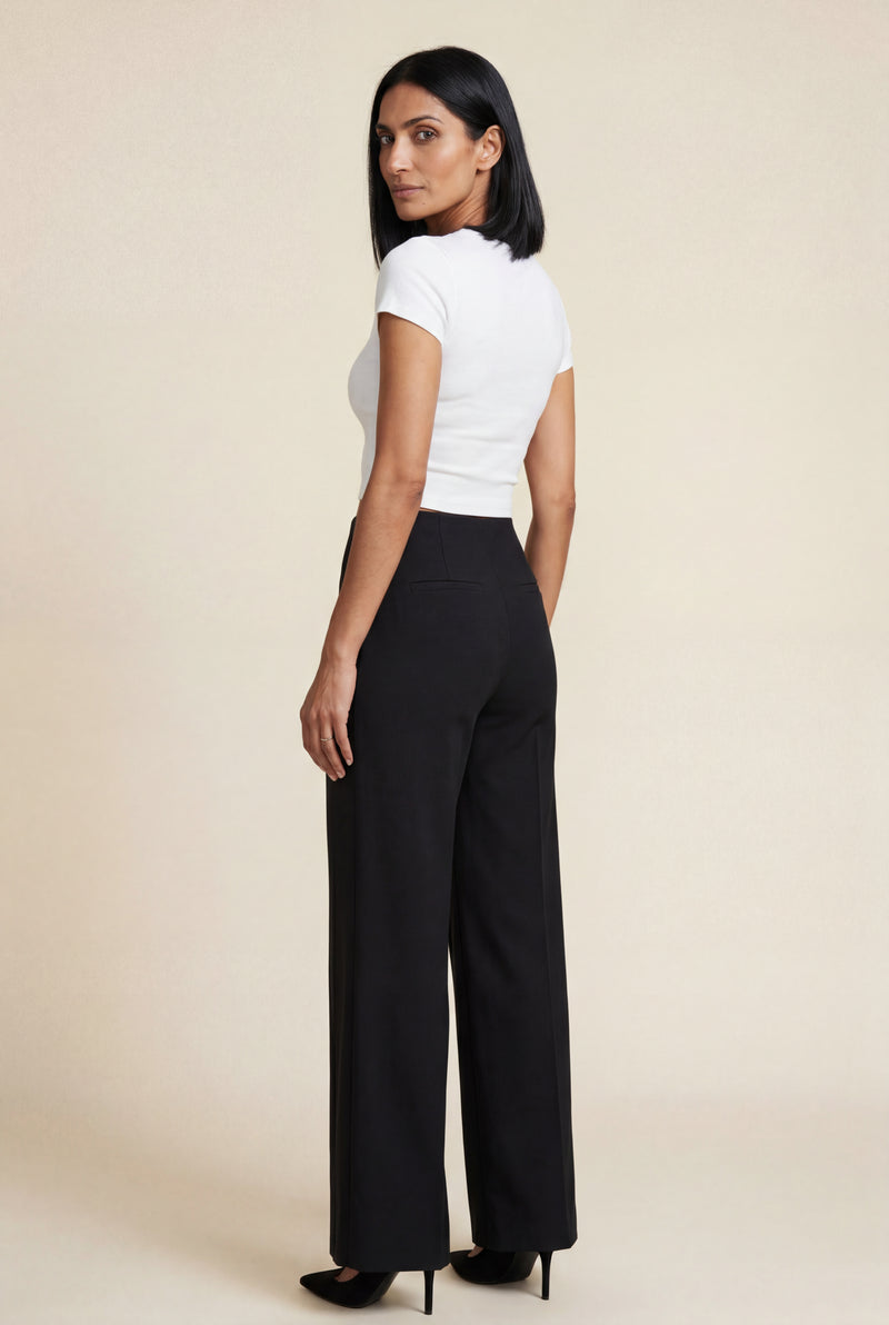 Black High-waisted Tailored Wide-leg Trousers with Creased Front - Wide leg trousers - Photo 2