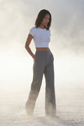 Light Gray High-waisted Tailored Wide-leg Trousers with Creased Front - Wide leg trousers - Photo 9