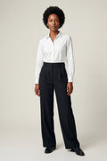 Black High-waisted Tailored Wide-leg Trousers with Pleats - Wide leg trousers - Photo 1