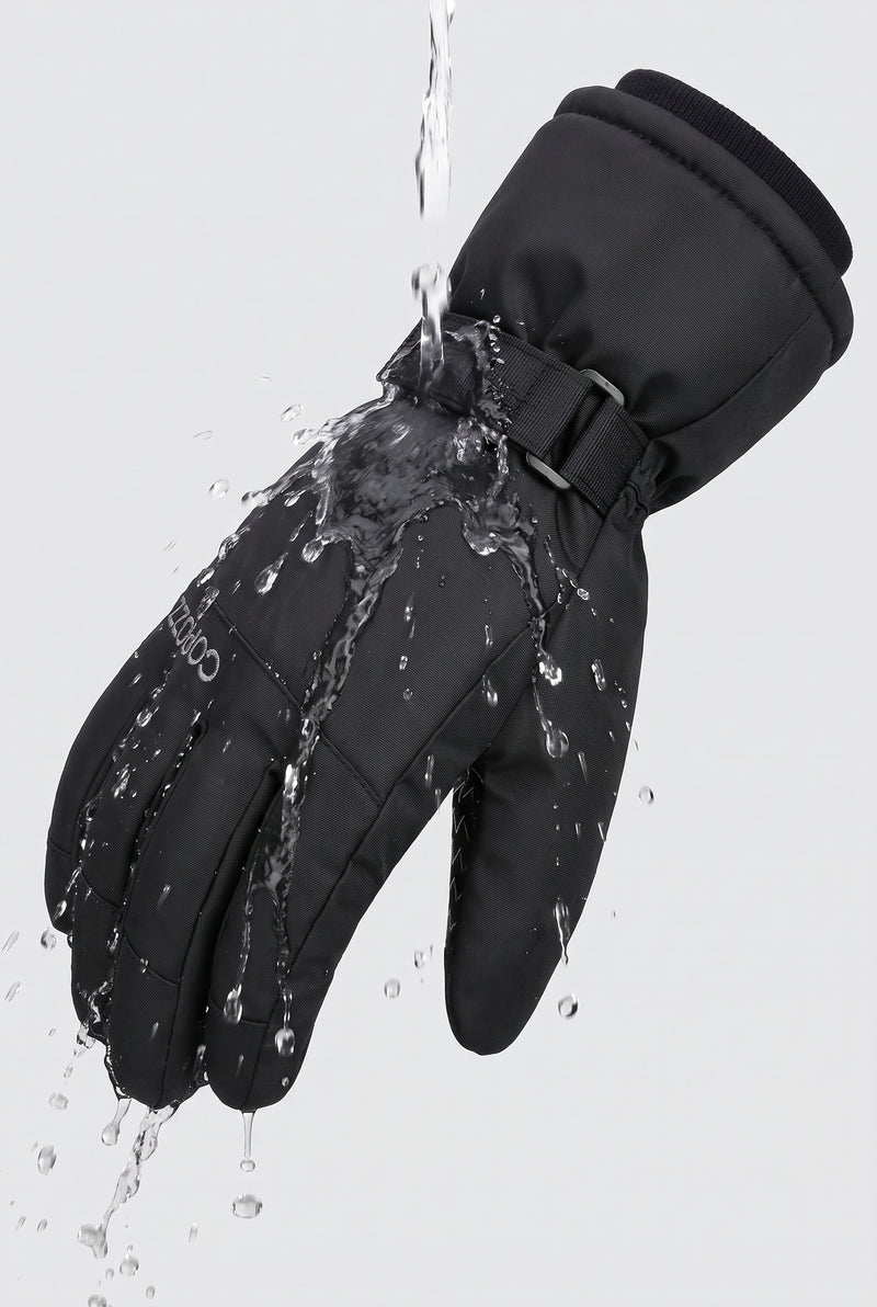 Insulated Gloves with Adjustable Strap in Black — studio detail