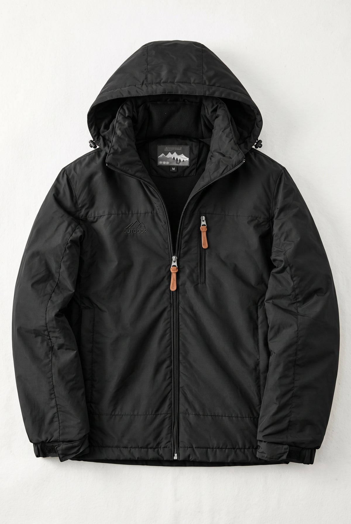 Insulated Hooded Jacket in Black — studio front