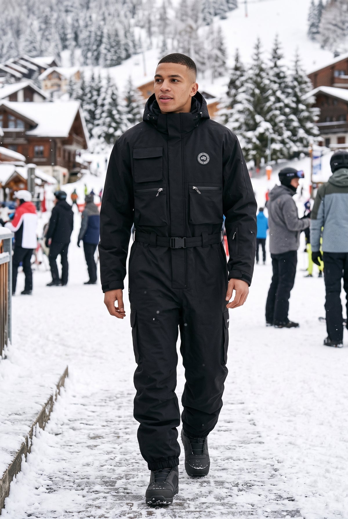 Insulated One-Piece Ski Suit in Black — lifestyle